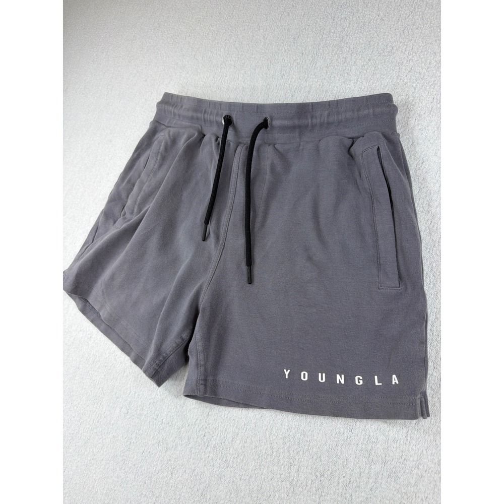 YoungLA Mens Gray Gym Sweat Shorts Elastic Waist Drawstring Size Medium
